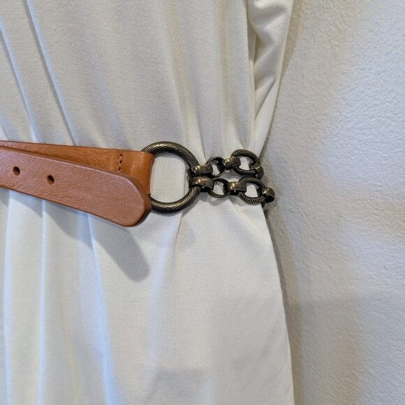 DONCASTER Leather & Antique Bronze Chain Belt L Orange Brown Made in Italy - Picture 3 of 10